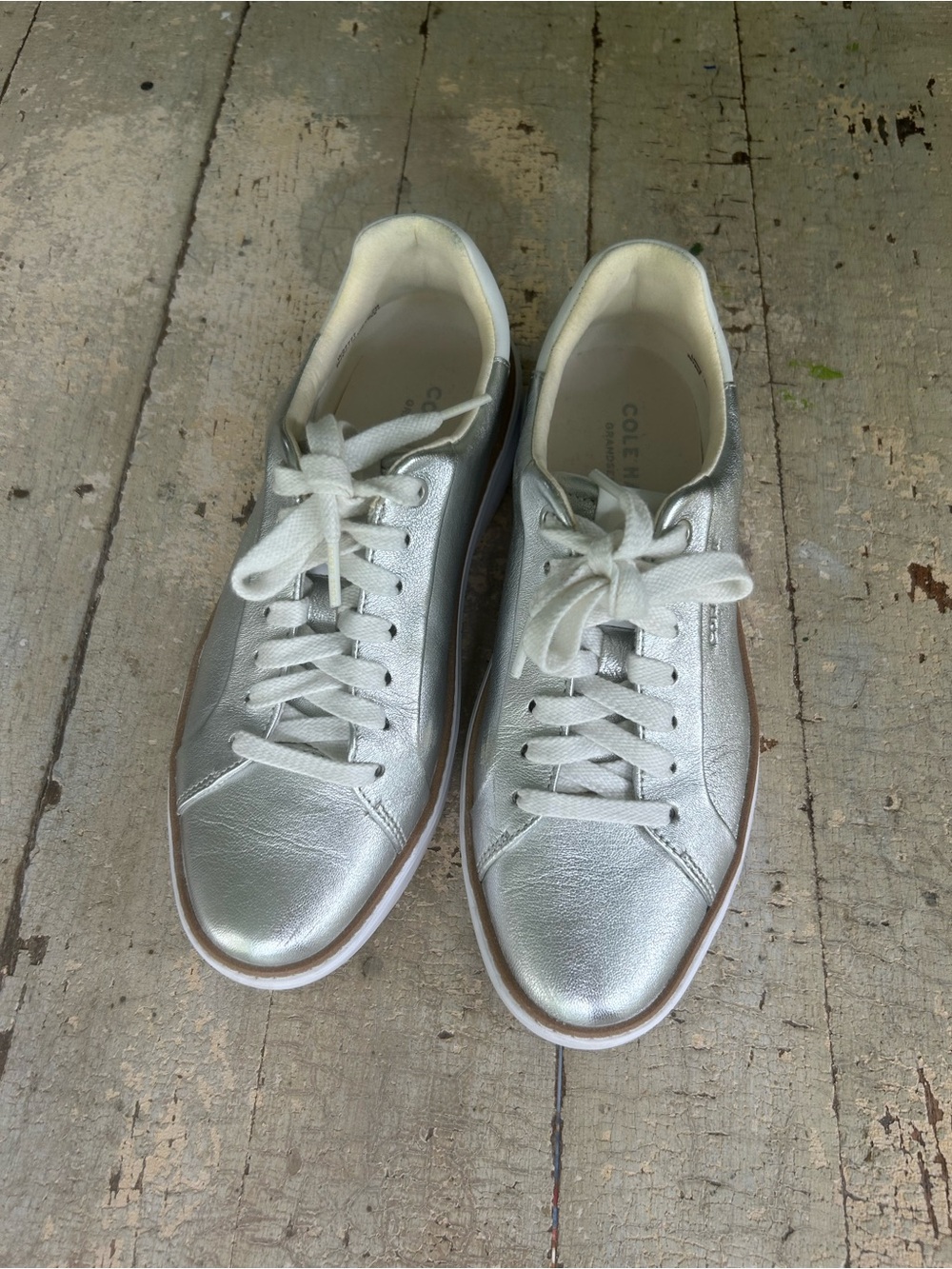 Cole Haan Metallic Silver Low-Top Leather Sneakers